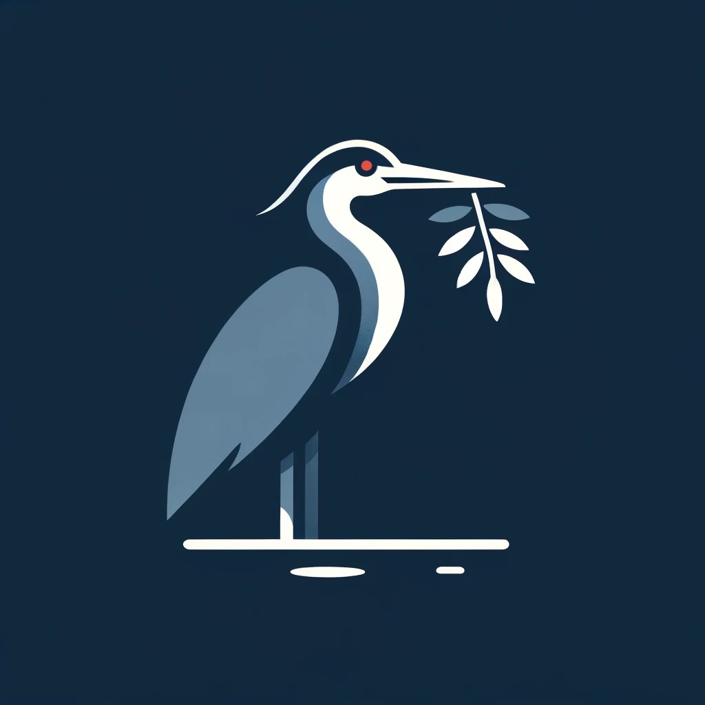blue heron with an olive branch